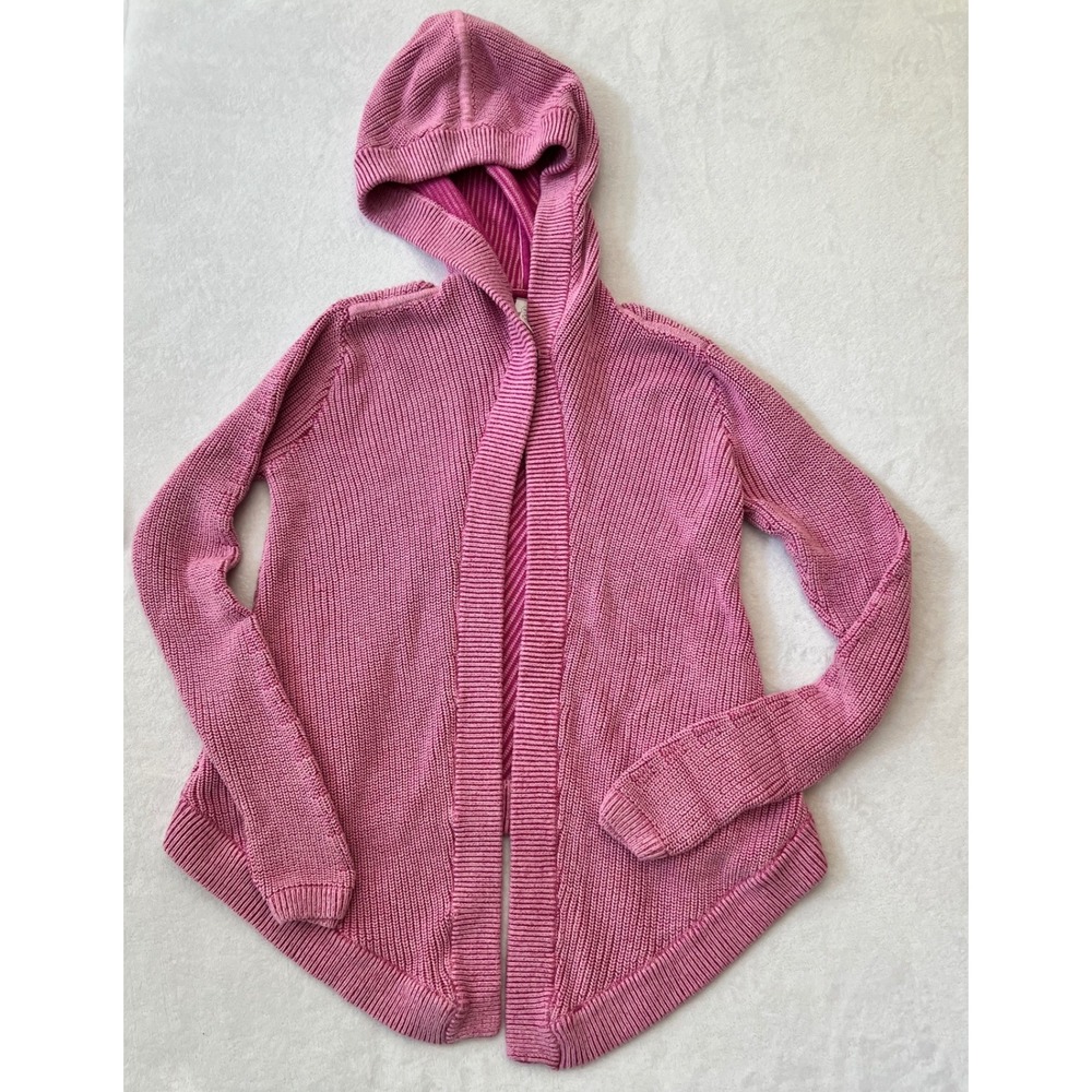 Ivivva Cardigan Pink Open Front Hooded Ribbed Thumbhole Size 14